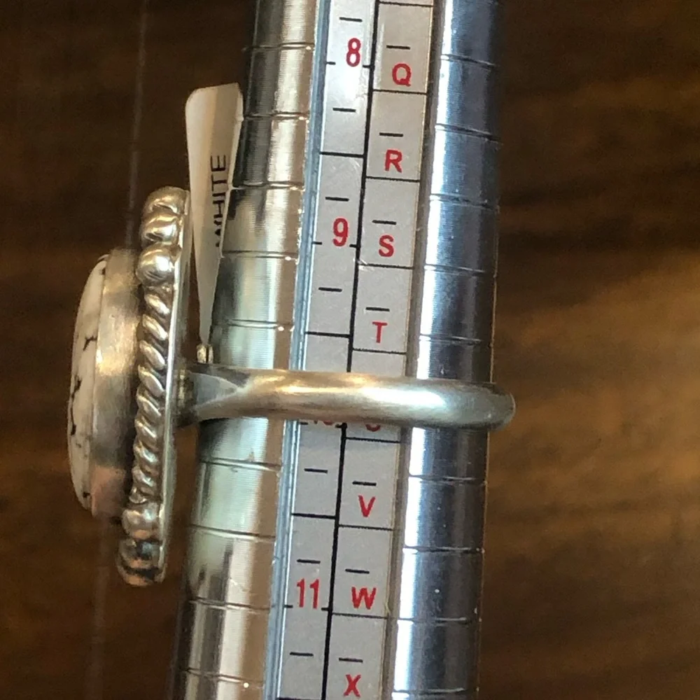 WHITE BUFFALO Turquoise Sterling Silver Cabochon Navajo Ring Size Adjustable - Picture 9 of 11